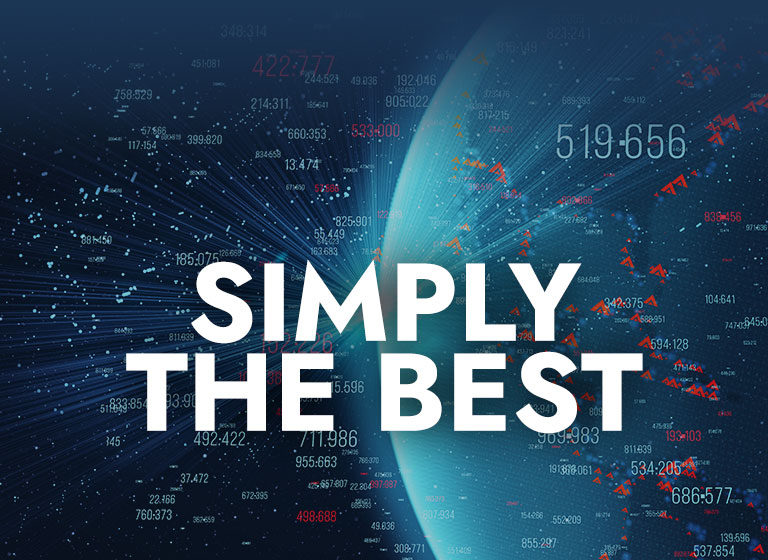 Weltkugel mit Zahlen und Text "Simply the best"